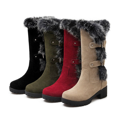 Lara - Botas de nieve de mujer de ante con pelo y tacón bajo