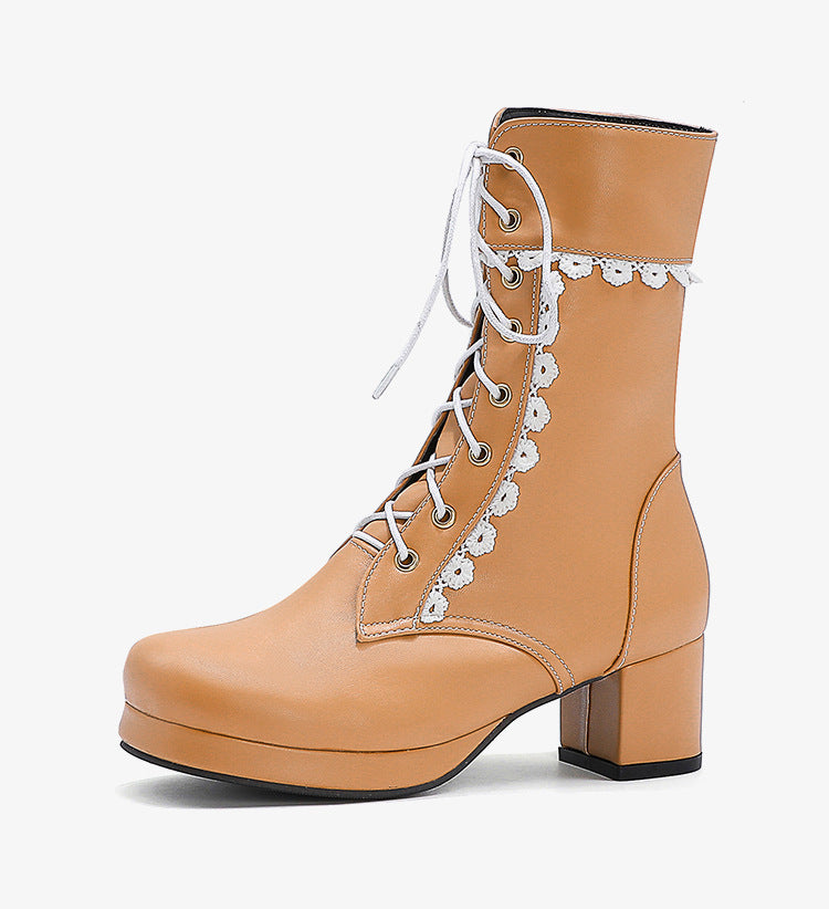 Botines de cordones con encaje decorativo - Celeste