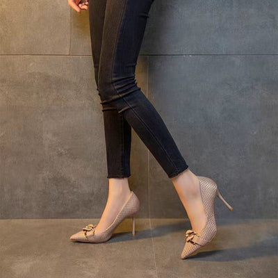 Zapatos de tacón para mujer de textura tejida adorno metálico elegante - Mireille