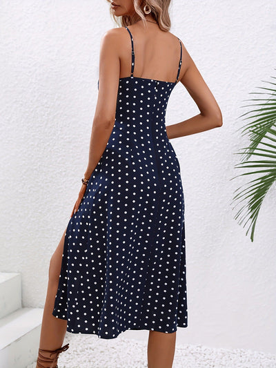 Vestido midi mujer tirantes lunares con abertura - Fiorella