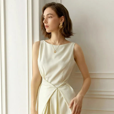 Gracie - Vestido chaleco beige de alta gama para mujer