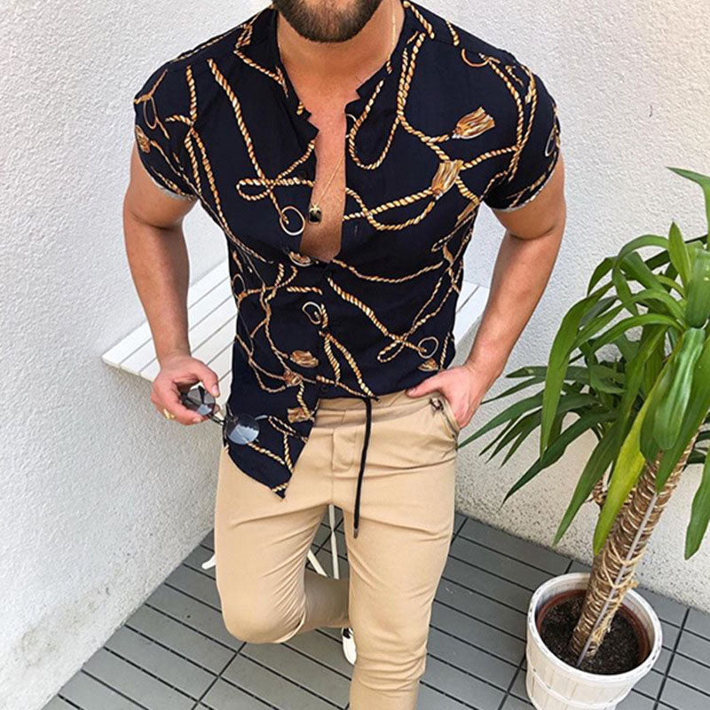 Camisa estampada de manga corta para hombre con un fresco look abstracto