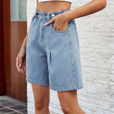 Bermuda denim mujer corte recto estilo vintage - Kendra