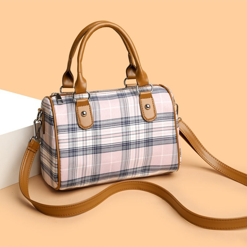 Bolso de hombro para mujer estampado tartán con asas en contraste - Milena