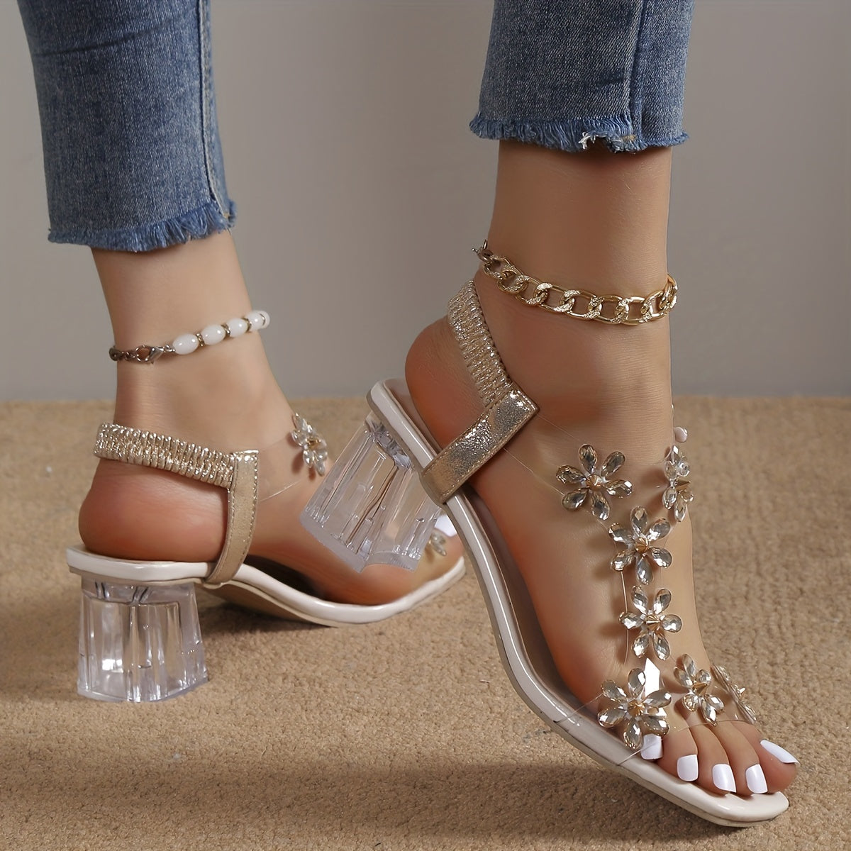 Sandy - Sandalias con tacón de strass