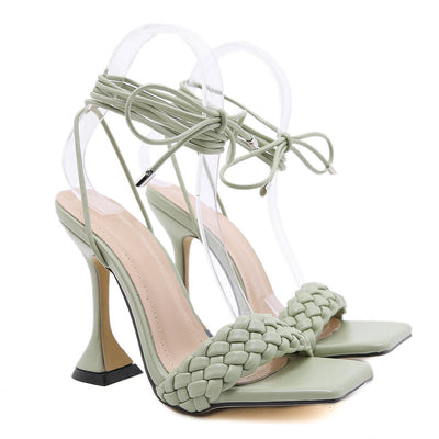 Olivia - Elegantes sandalias de tacón alto con tira trenzada y punta cuadrada