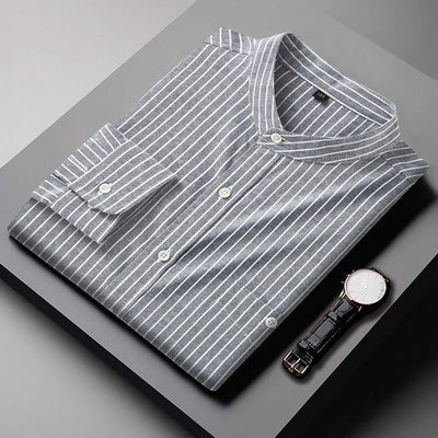 Camisa para hombre de rayas verticales cuello mao estilo casual - Iker