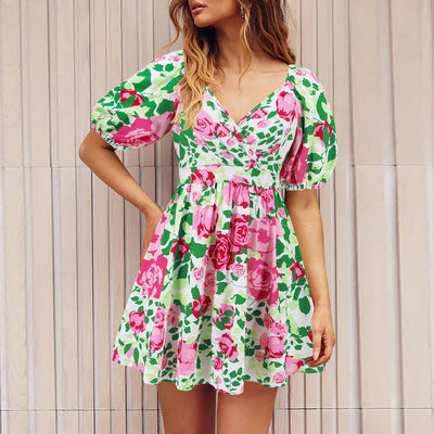 Val - Vestido estampado floral con escote en pico