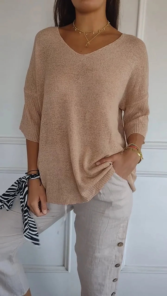 Ronja - Cómodo top de punto con cuello en V