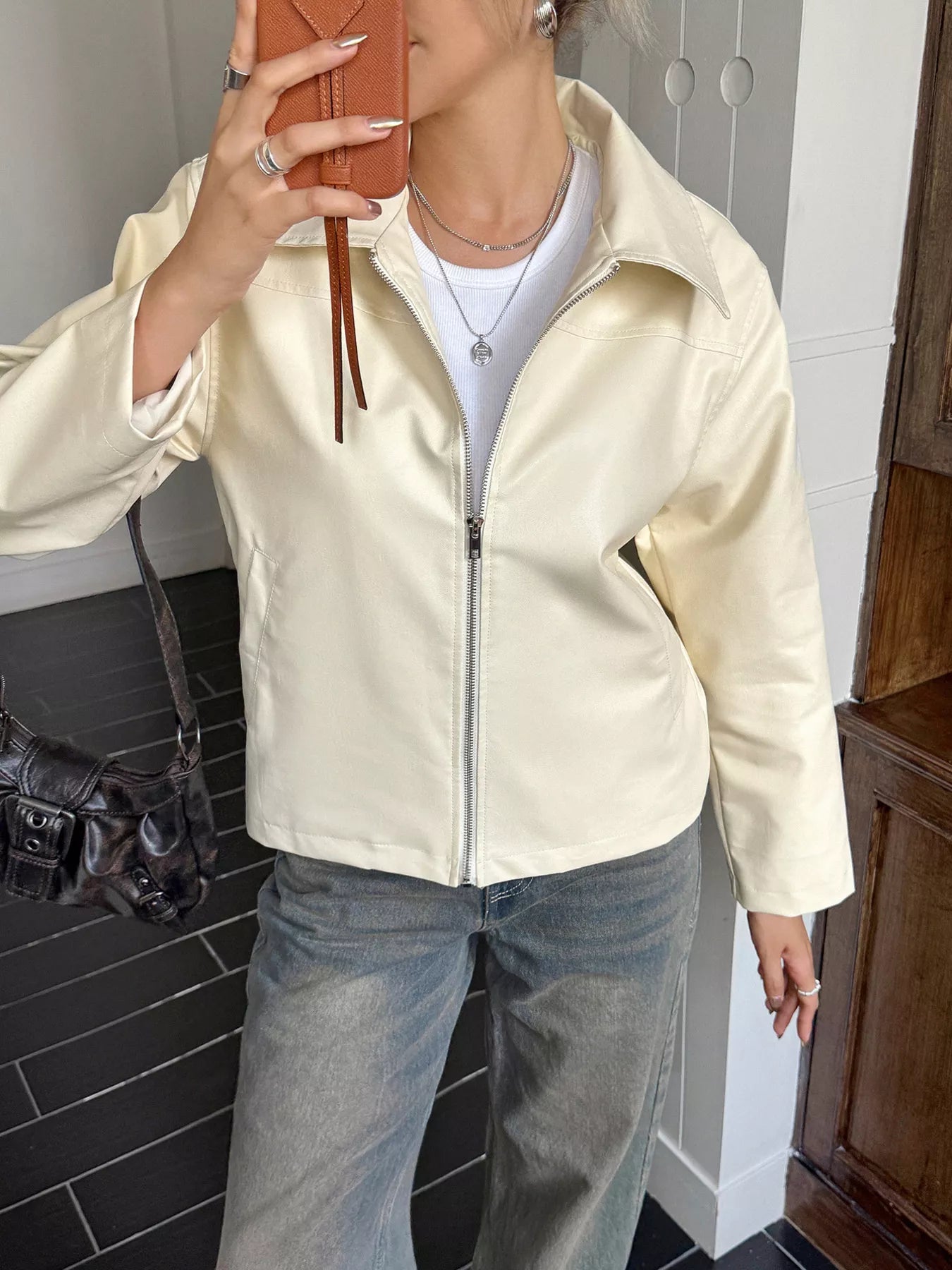 Chaqueta para mujer efecto piel con cremallera frontal - Kendra