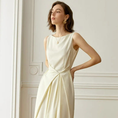 Gracie - Vestido chaleco beige de alta gama para mujer