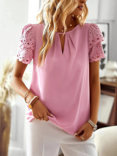 Blusa mujer manga bordada detalle calado - Natalia