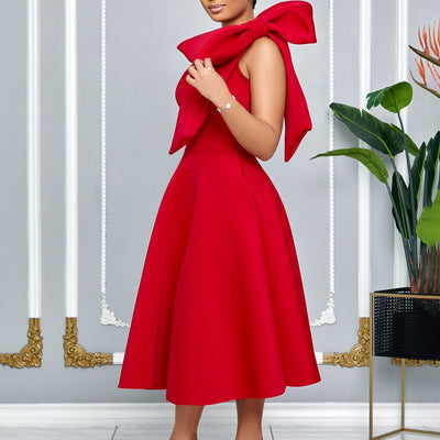 Vestido midi mujer con lazo en un hombro estilo elegante - Mireya
