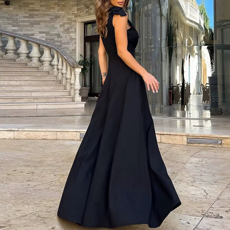 Vestido largo mujer sin mangas con abertura y escote en V - Elara