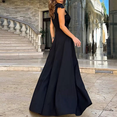 Vestido largo mujer sin mangas con abertura y escote en V - Elara