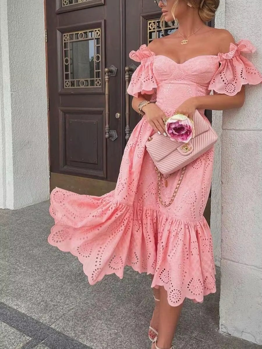 Vestido midi mujer hombros descubiertos encaje - Eloïse