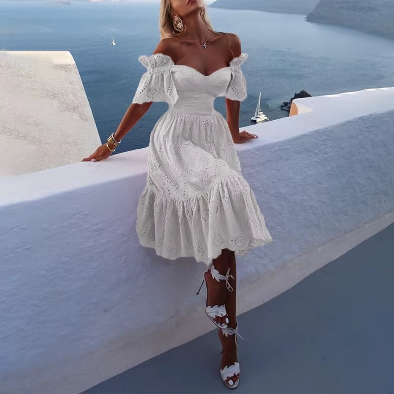 Vestido midi mujer hombros descubiertos encaje - Eloïse