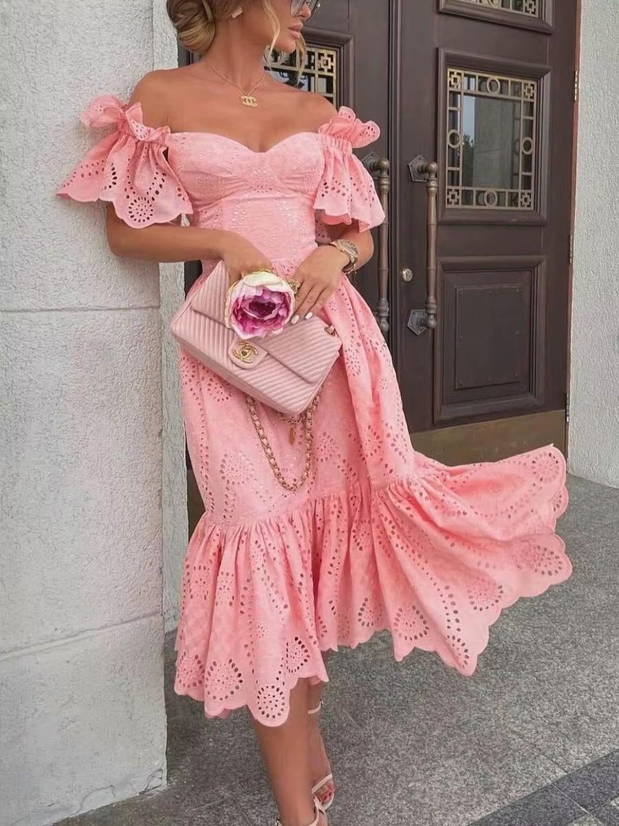 Vestido midi mujer hombros descubiertos encaje - Eloïse