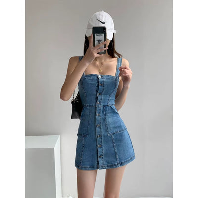 Vestido corto mujer vaquero con tirantes estilo casual - Lía