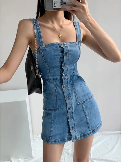 Vestido corto mujer vaquero con tirantes estilo casual - Lía