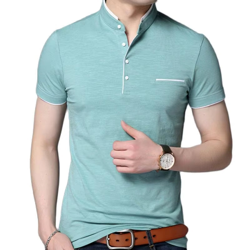 Polo hombre cuello mao botones contraste elegante - Dante