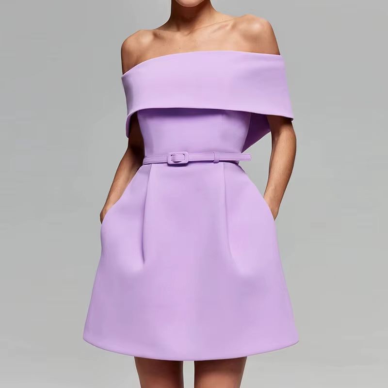 Vestido corto mujer escote bardot plisado elegante - Liora