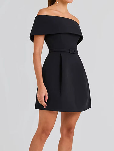 Vestido corto mujer escote bardot plisado elegante - Liora