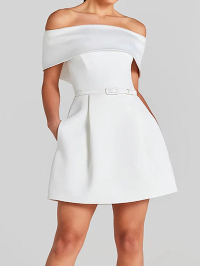 Vestido corto mujer escote bardot plisado elegante - Liora