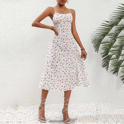 Vestido midi mujer tirantes lunares con abertura - Fiorella