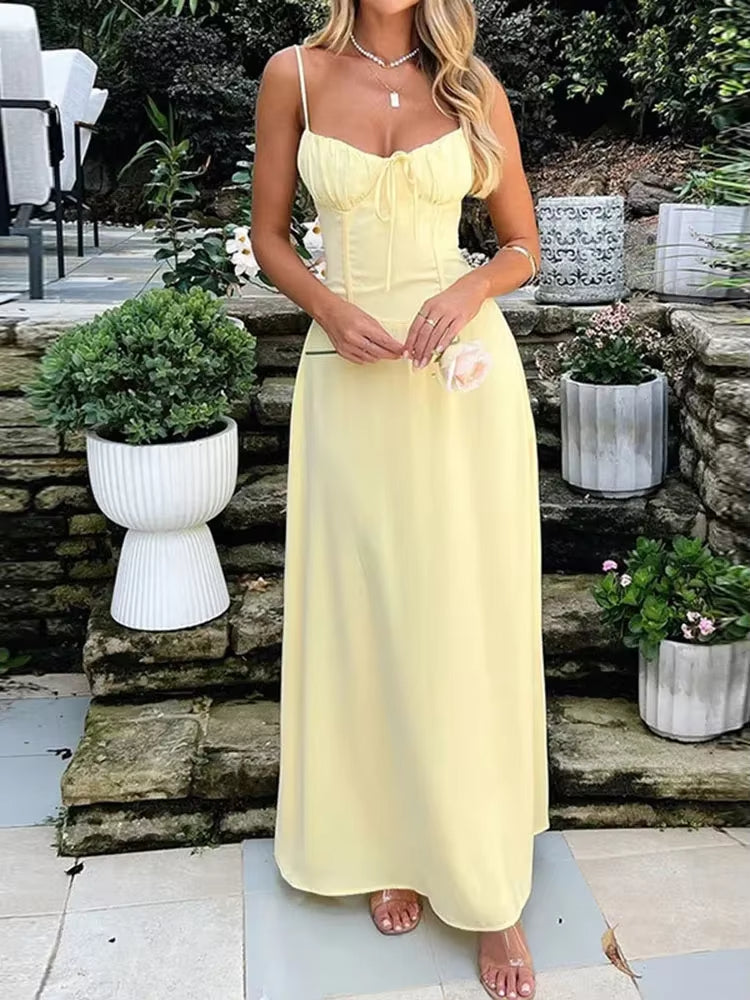 Vestido largo mujer escote corazón tirantes finos - Liora