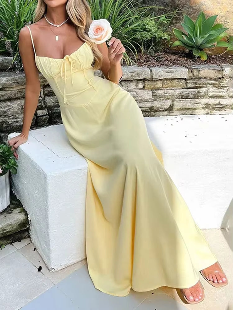 Vestido largo mujer escote corazón tirantes finos - Liora