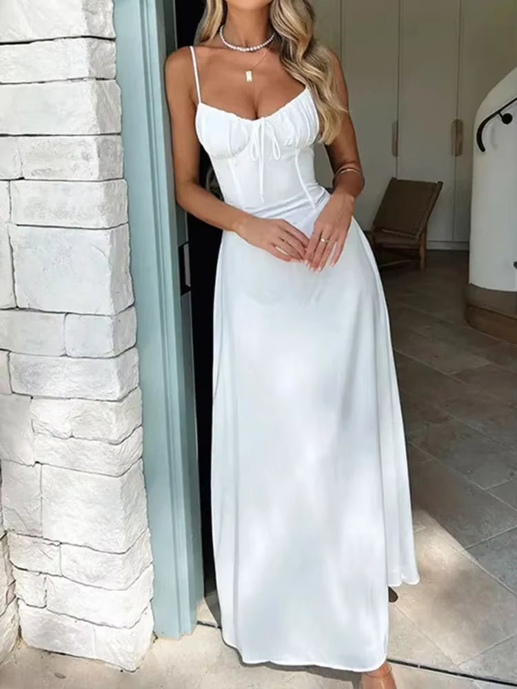 Vestido largo mujer escote corazón tirantes finos - Liora