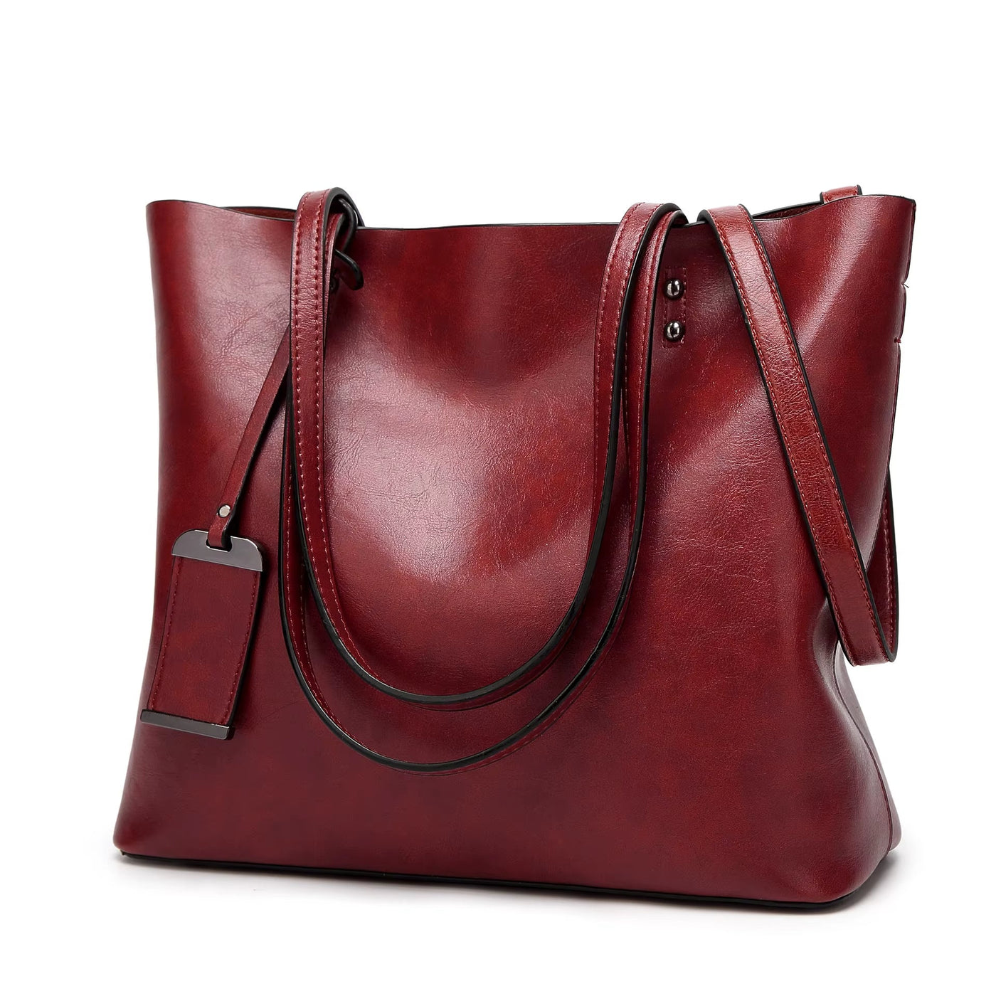 Bolso de hombro para mujer estilo retro cuero liso burdeos - Elea