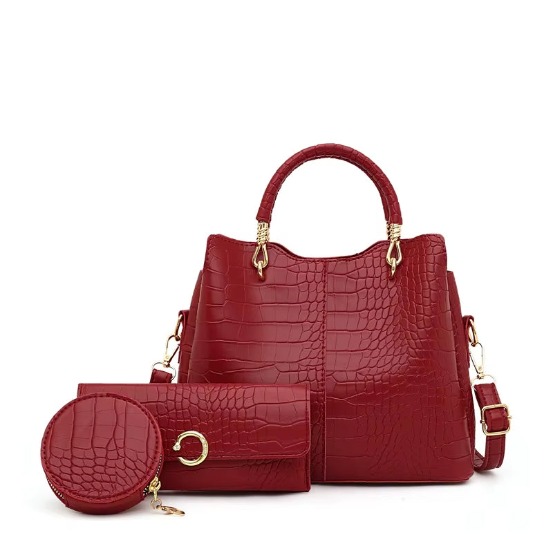 Bolso de mano mujer diseño cocodrilo 3 piezas - Valentina