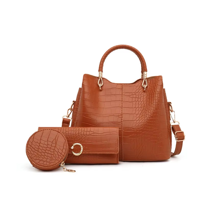 Bolso de mano mujer diseño cocodrilo 3 piezas - Valentina