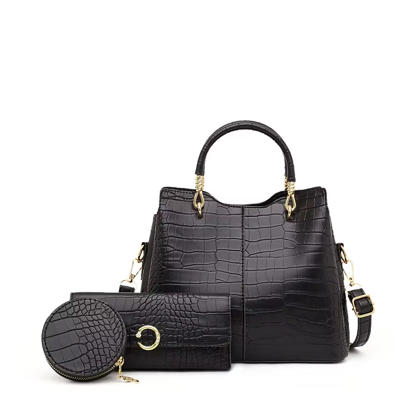 Bolso de mano mujer diseño cocodrilo 3 piezas - Valentina
