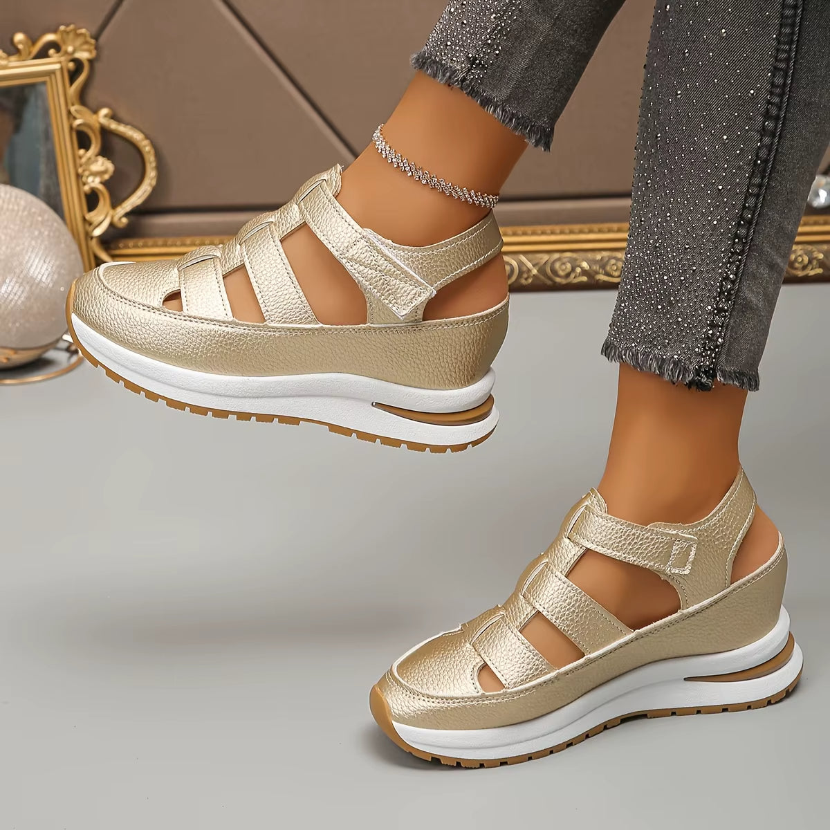 Sandalias para mujer piel sintética acolchada estilo plataforma - Julieta