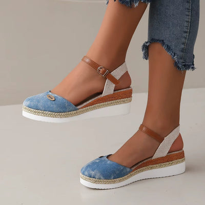 Sandalias cuña para mujer lona con correa ajustable estilo alpargata - Clara