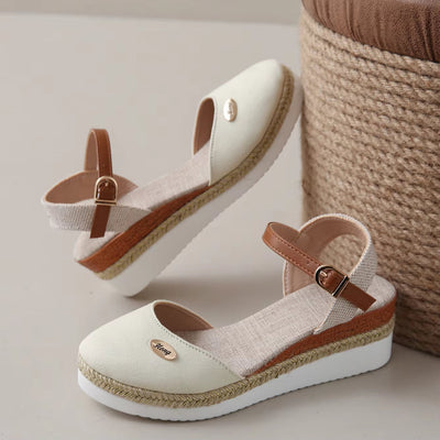 Sandalias cuña para mujer lona con correa ajustable estilo alpargata - Clara