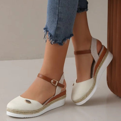 Sandalias cuña para mujer lona con correa ajustable estilo alpargata - Clara