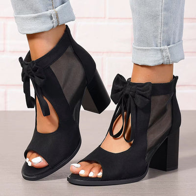 Sandalias de tacón para mujer con lazo y paneles de malla - Natalia
