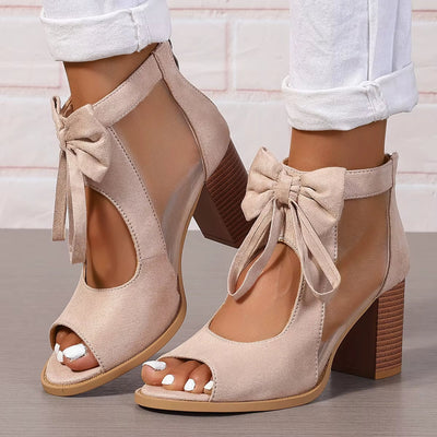 Sandalias de tacón para mujer con lazo y paneles de malla - Natalia