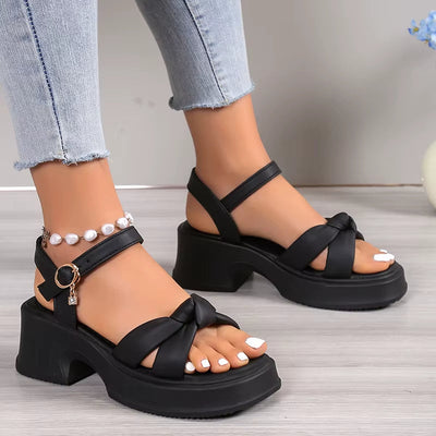 Sandalias para mujer con plataforma cruzada y tacón ancho - Romina