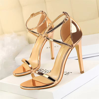Sandalias de tacón para mujer acabado brillante estilo cruzado - Miranda