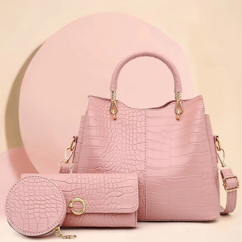 Bolso de mano mujer diseño cocodrilo 3 piezas - Valentina
