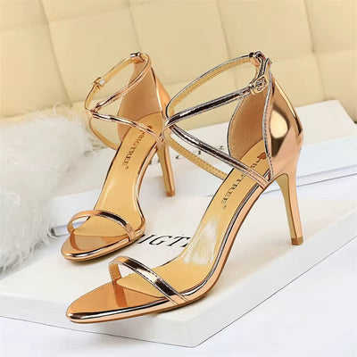 Sandalias de tacón para mujer acabado brillante estilo cruzado - Miranda