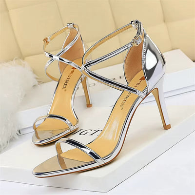 Sandalias de tacón para mujer acabado brillante estilo cruzado - Miranda