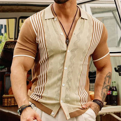 Camisa hombre punto vintage con rayas- Renato