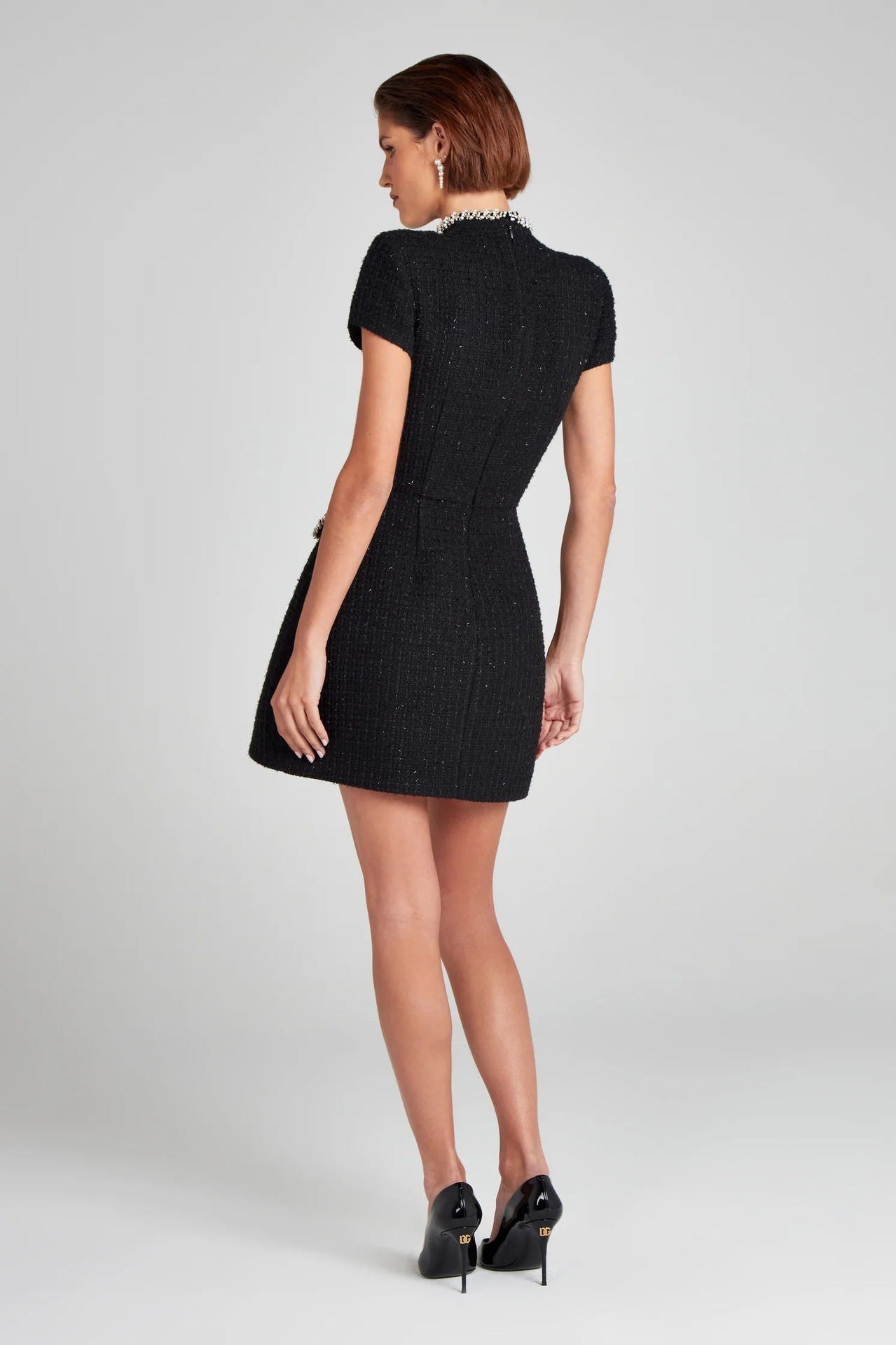Vestido corto mujer tweed elegante con perlas  - Clarisse