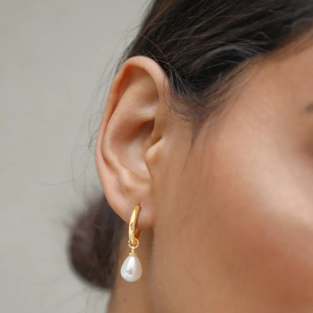 Pendientes Mujer Dorados con Perla Gota Blanca - Dalia